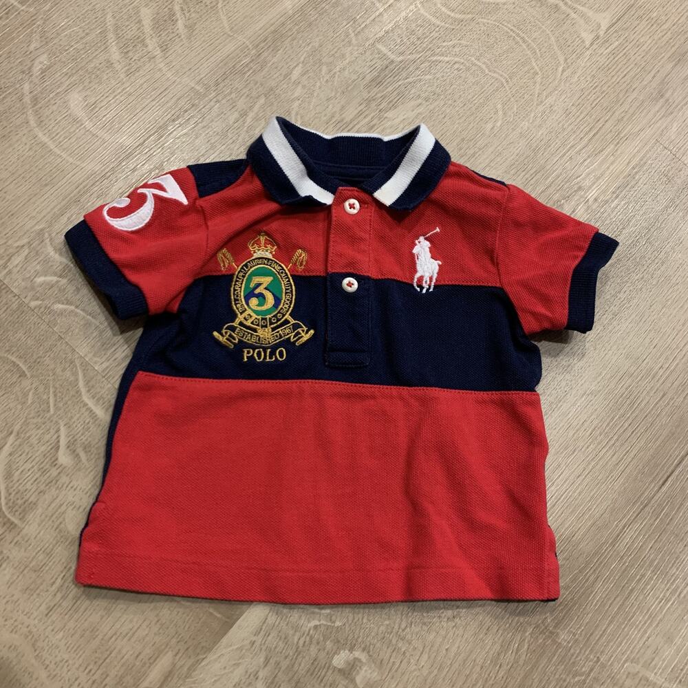 Polo Ralph Lauren Polo Shirt Baby Boys 3M 3 Months Red Blue Big Pony Crest # 3